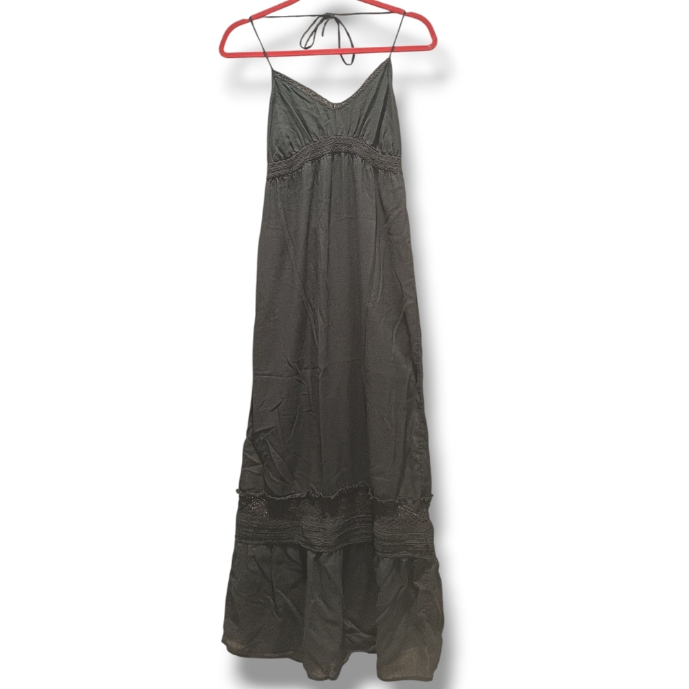 Old Navy Black Crochet Inserts Cotton Halter Maxi Dress Size S